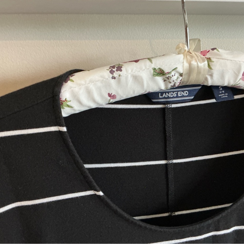 Lands' End Black Dress with White Stripes — Midi Scoop Neck - Picture 2 of 2